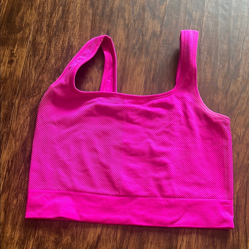 All in Motion Pink Sports Bra with Wide Straps and Scoop Neckline